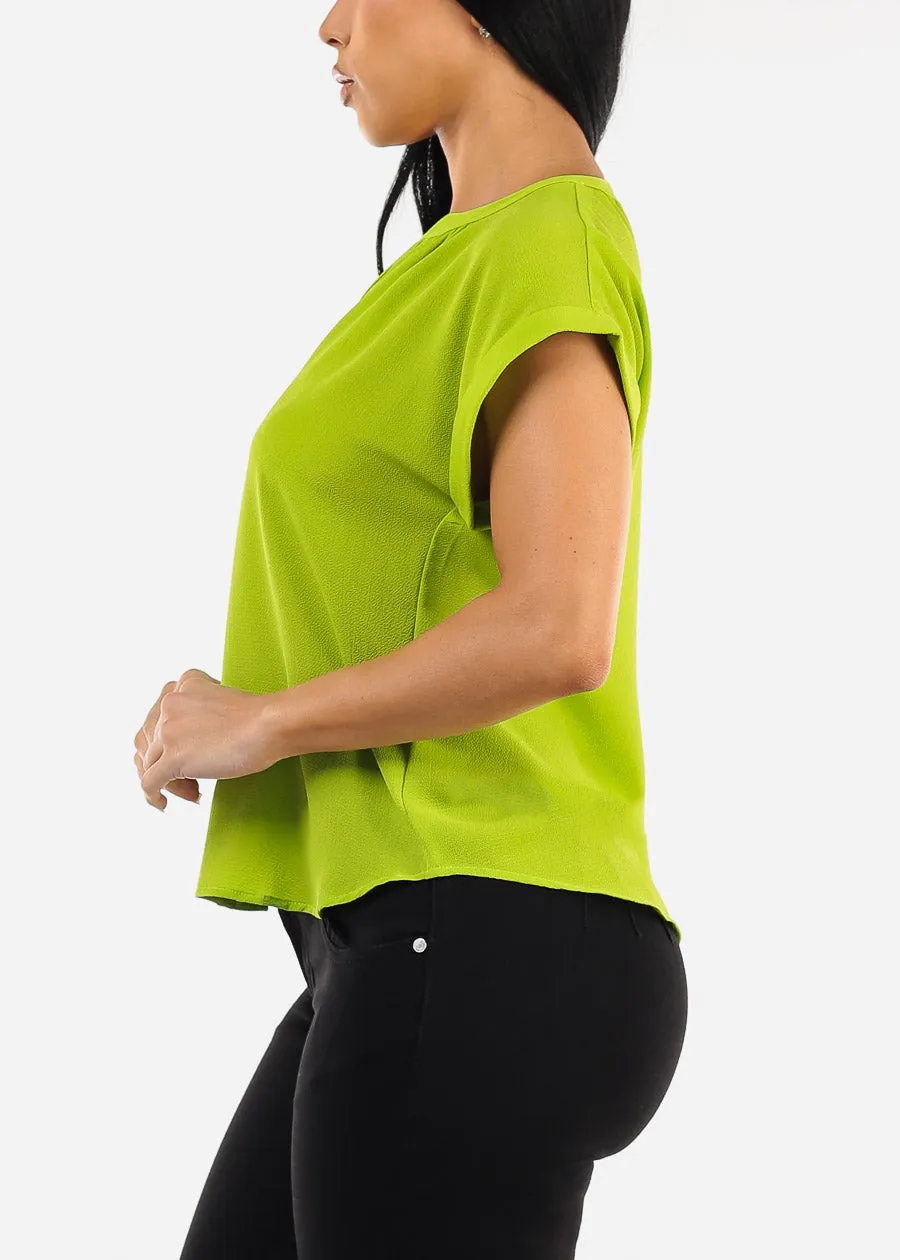 Cuffed Short Sleeve V-neck Blouse Light Green sold by Moda product image thumbnail 3