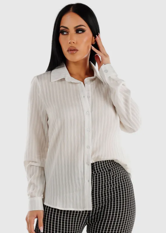 White Long Sleeve Button Down Tunic Shirt sold by Moda