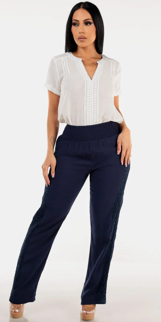 Vneck Navy Straight Pants Set sold by Moda