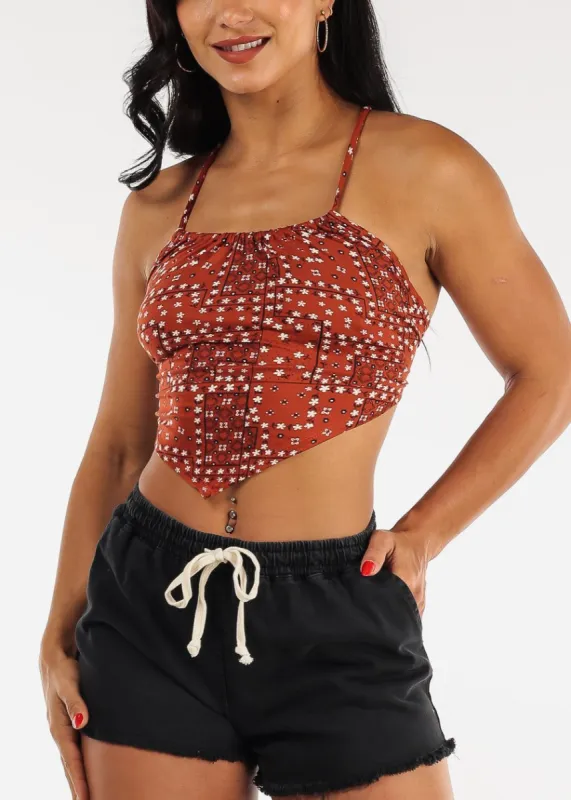 Strappy Open Back Printed Crop Top Brick sold by Moda