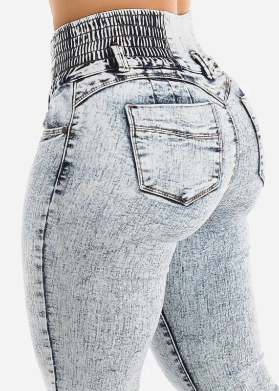 MX JEANS Spandex Waist Butt Lift Acid Wash Skinny Jeans sold by Moda