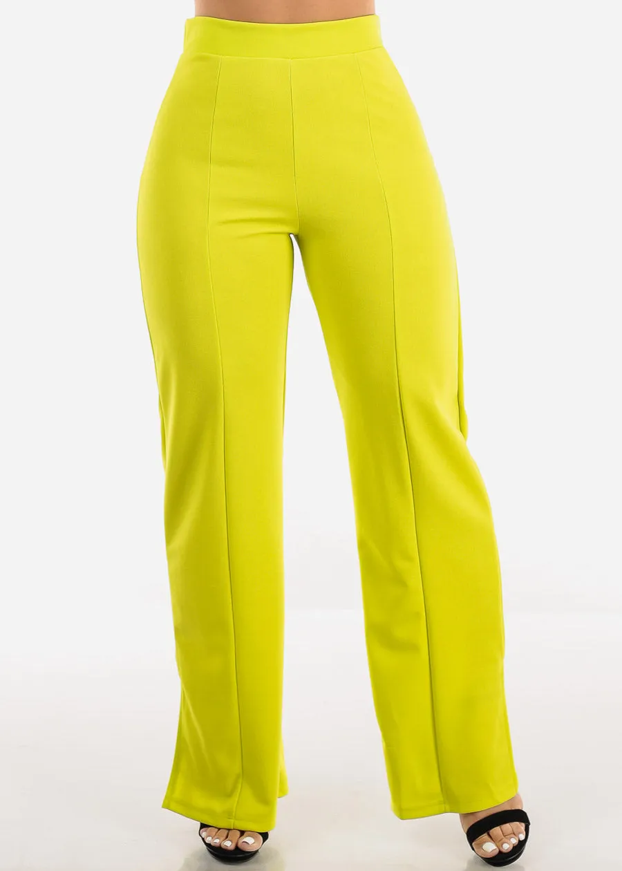 Super High Waist Wide Leg Slit Dress Pants Neon Lime sold by Moda product image thumbnail 5