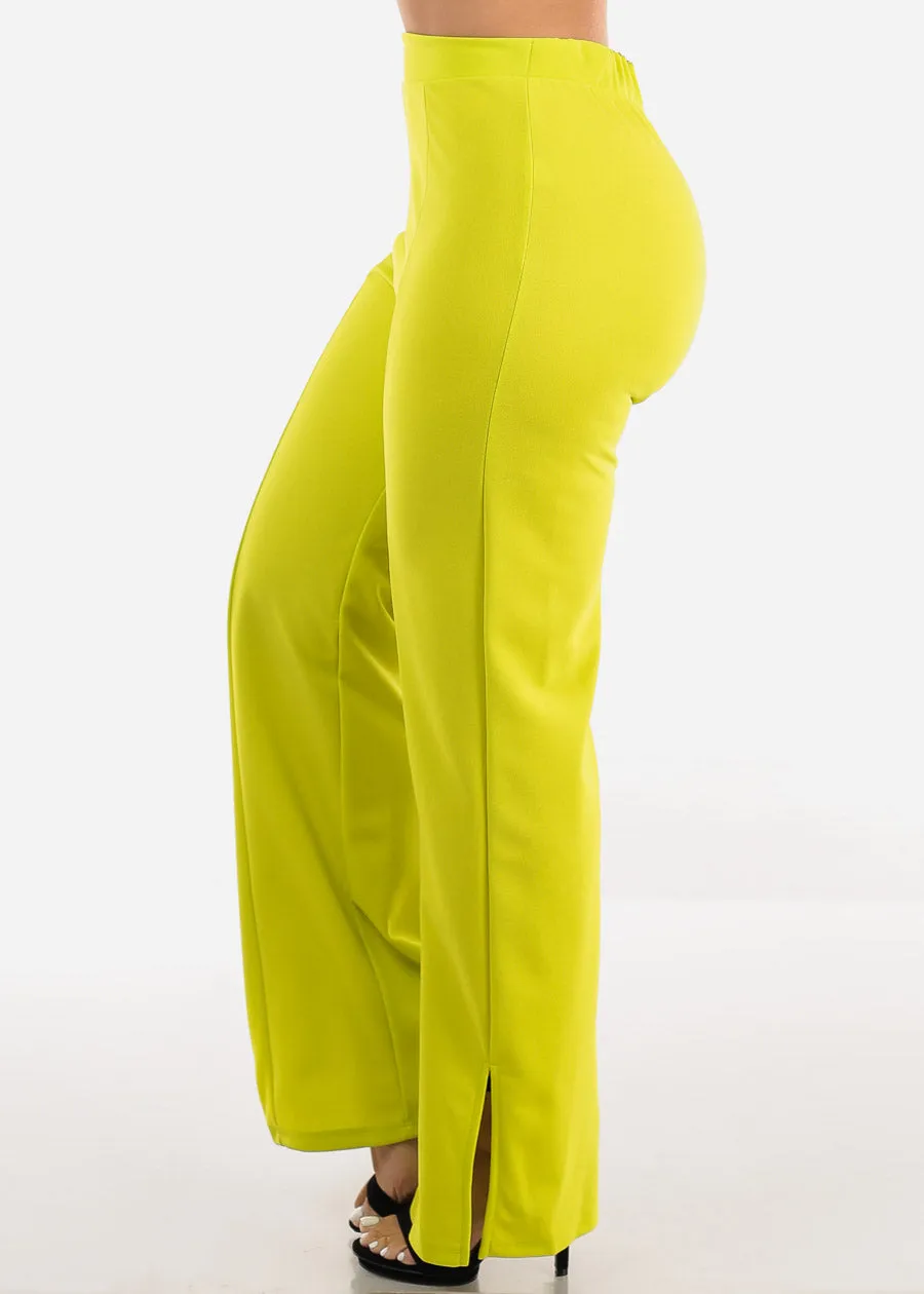Super High Waist Wide Leg Slit Dress Pants Neon Lime sold by Moda product image thumbnail 3