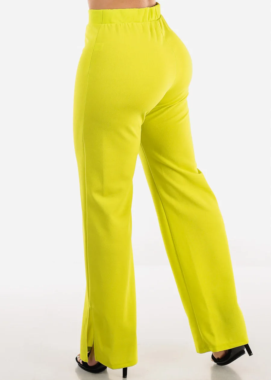 Super High Waist Wide Leg Slit Dress Pants Neon Lime sold by Moda product image thumbnail 4