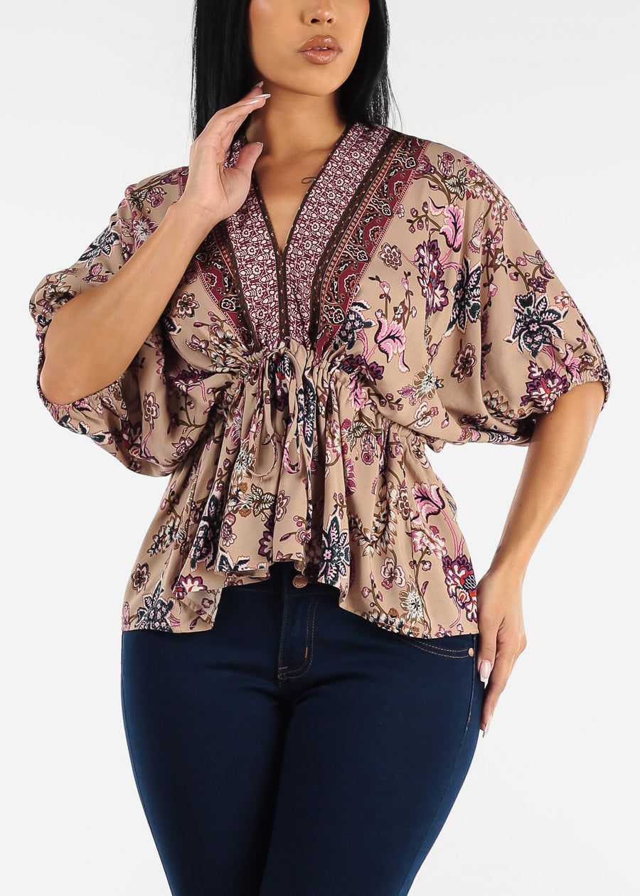 Drawstring Waist Abstract Kimono Top sold by Moda