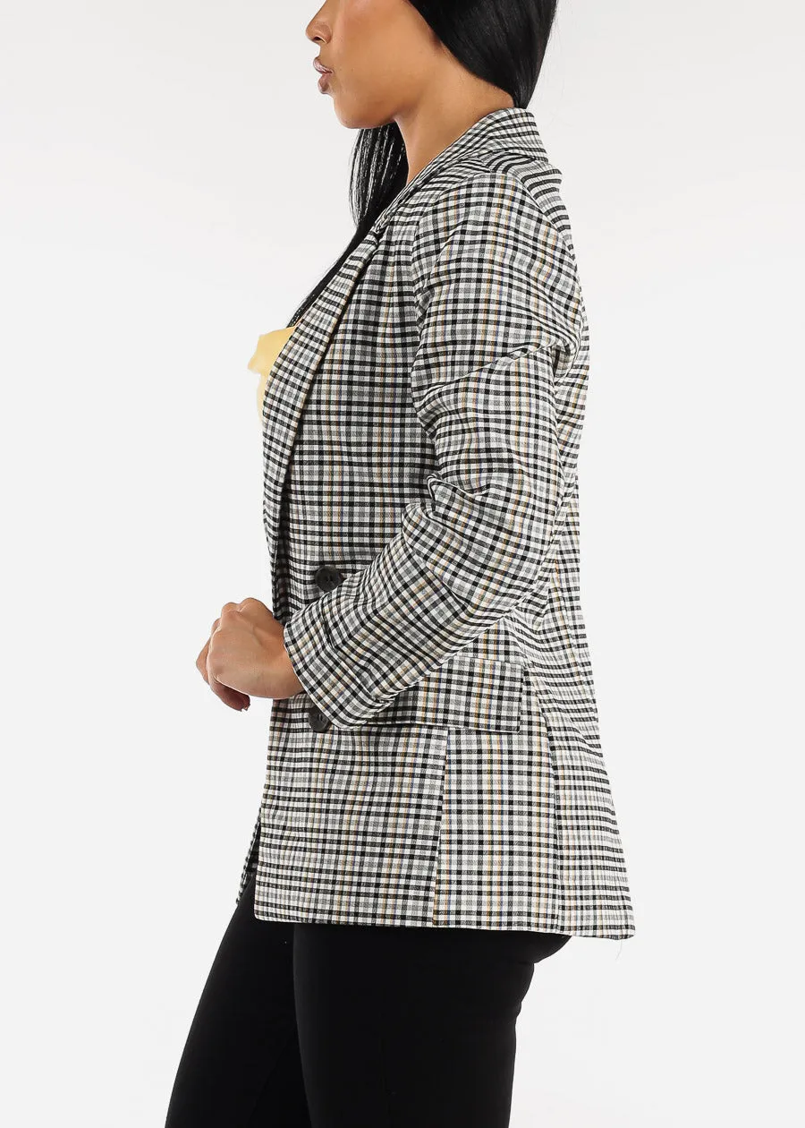 Plaid Open Front Notch Panel Blazer w Cuffed Sleeves sold by Moda product image thumbnail 4