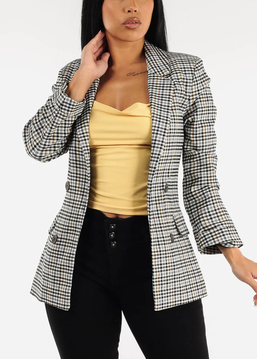 Plaid Open Front Notch Panel Blazer w Cuffed Sleeves sold by Moda product image thumbnail 2