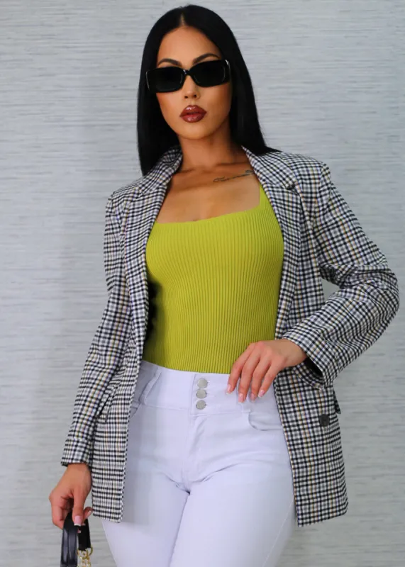 Plaid Open Front Notch Panel Blazer w Cuffed Sleeves sold by Moda