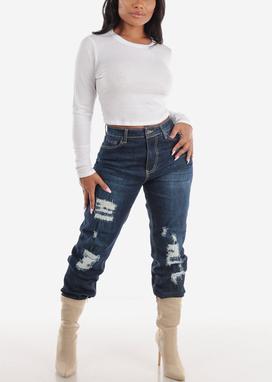 White Crewneck Long Sleeve Crop Top sold by Moda product image thumbnail 2