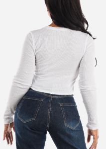 White Crewneck Long Sleeve Crop Top sold by Moda