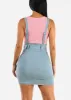High Waisted Denim Skirt Light Wash w Suspenders sold by Moda