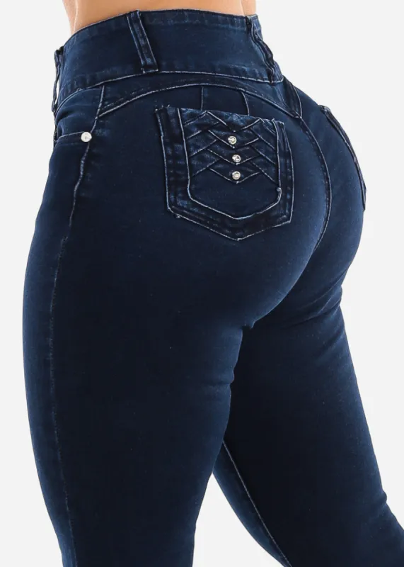 Butt Lift High Waist Skinny Jeans Dark Wash sold by Moda