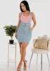 High Waisted Denim Skirt Light Wash w Suspenders sold by Moda