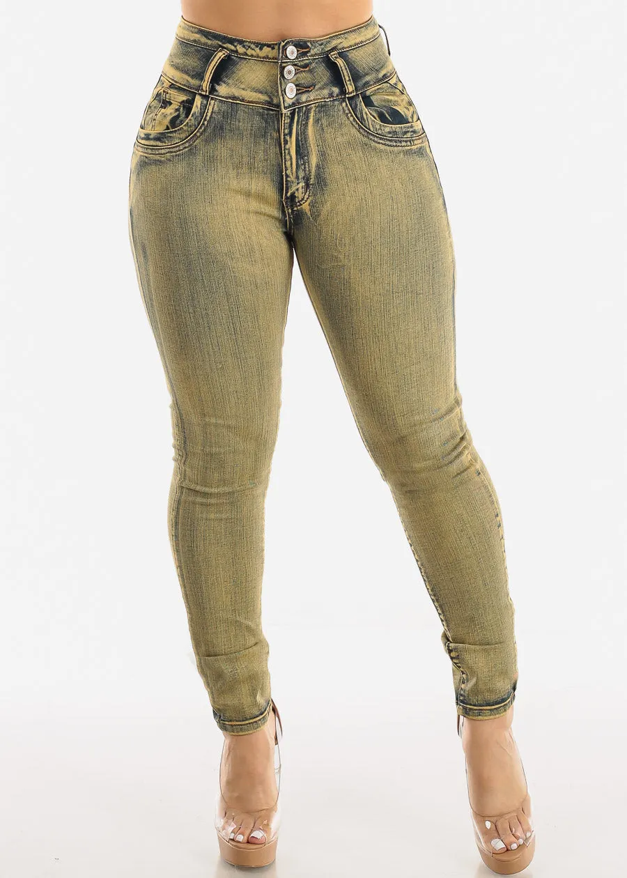 Super High Waisted Butt Lifting Skinny Jeans Lime Sand Wash sold by Moda product image thumbnail 3