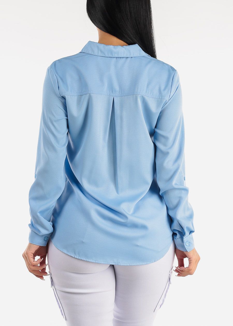 Twill Button Down Collared Blouse Light Blue sold by Moda product image thumbnail 4