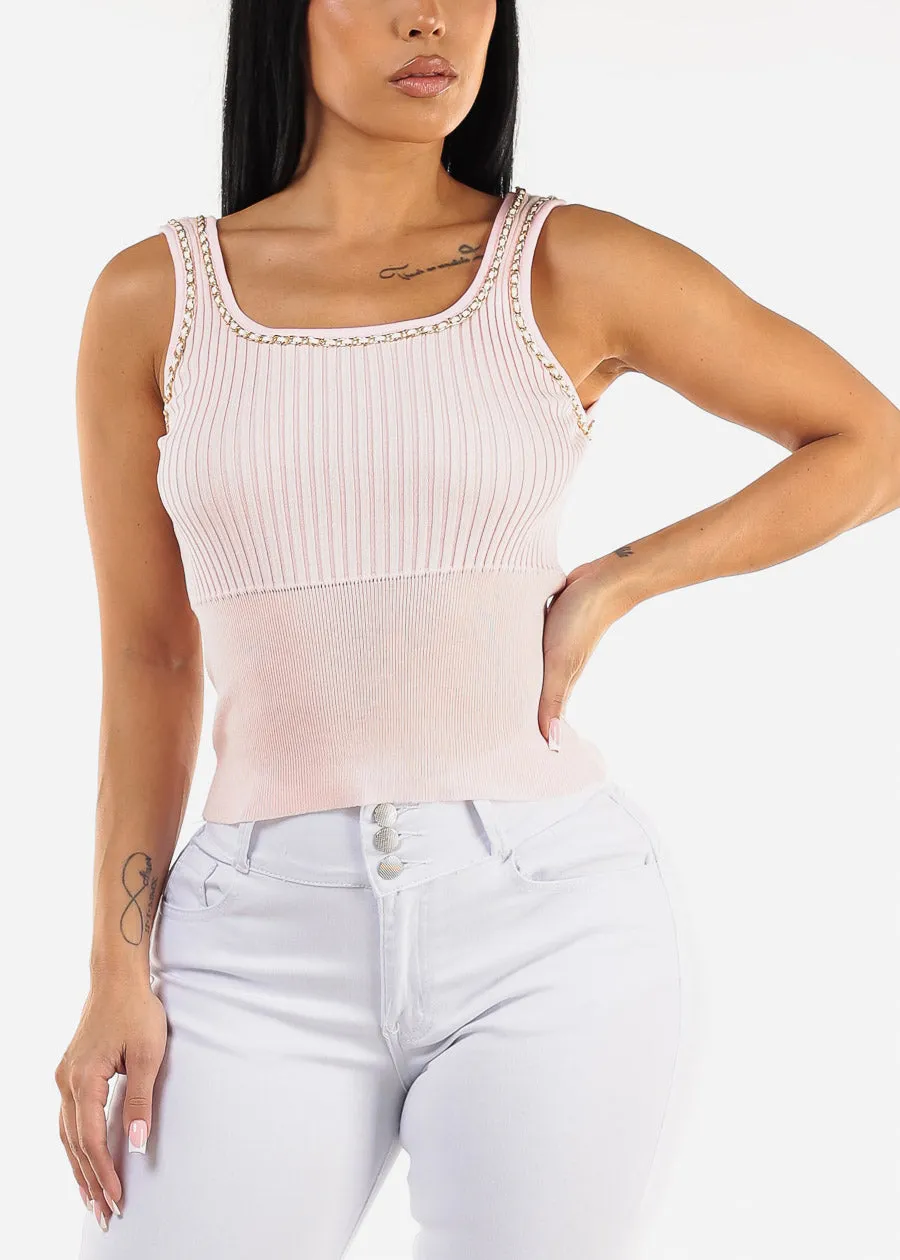 Sleeveless Rib Knit Top Pink w Chain Detail sold by Moda product image thumbnail 5