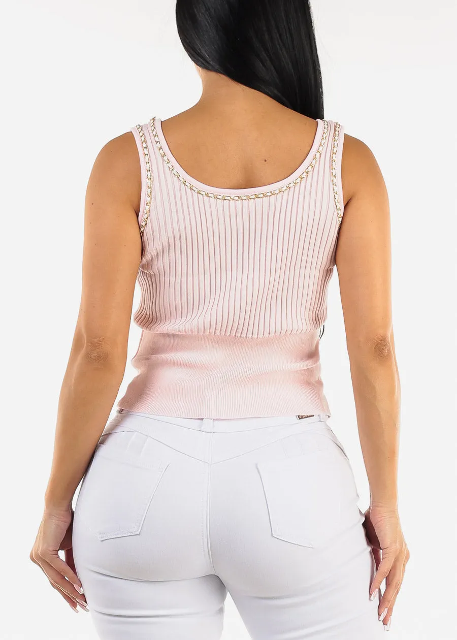 Sleeveless Rib Knit Top Pink w Chain Detail sold by Moda product image thumbnail 4