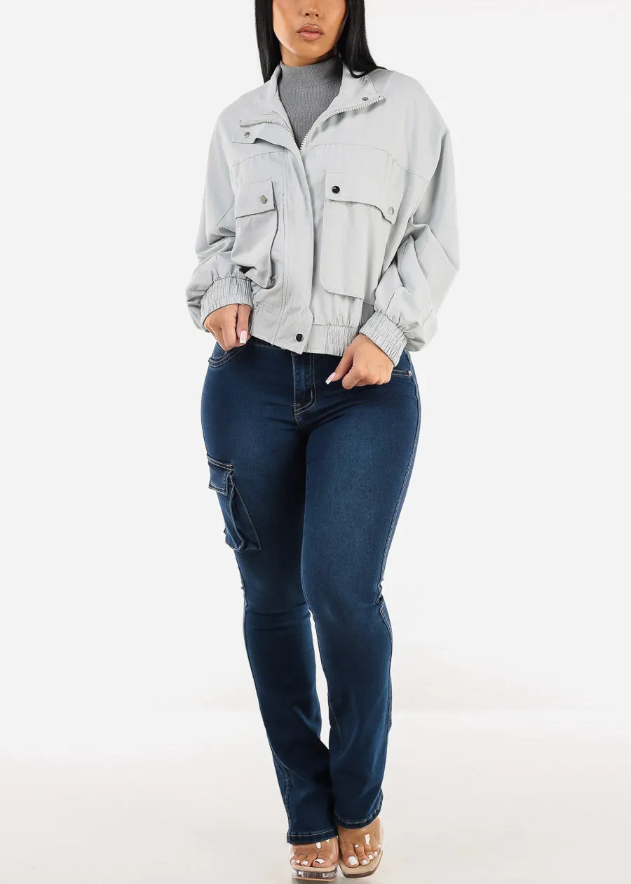 Long Sleeve Zip Up Utility Bomber Jacket Silver sold by Moda product image thumbnail 2