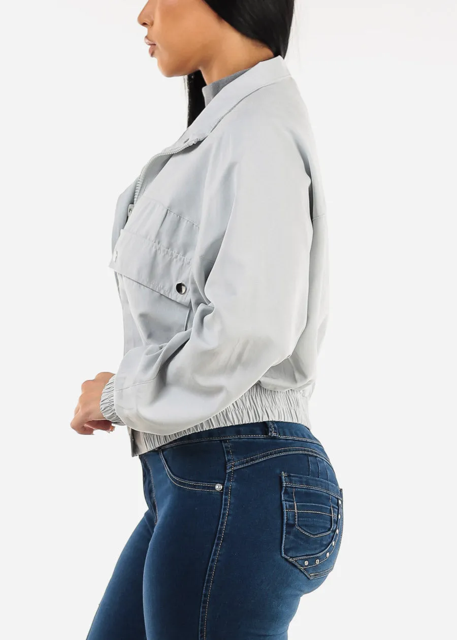 Long Sleeve Zip Up Utility Bomber Jacket Silver sold by Moda product image thumbnail 3