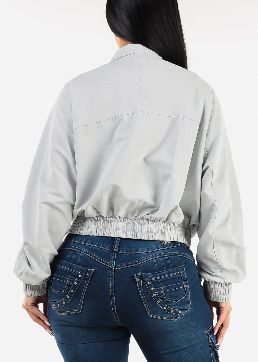 Long Sleeve Zip Up Utility Bomber Jacket Silver sold by Moda product image thumbnail 4