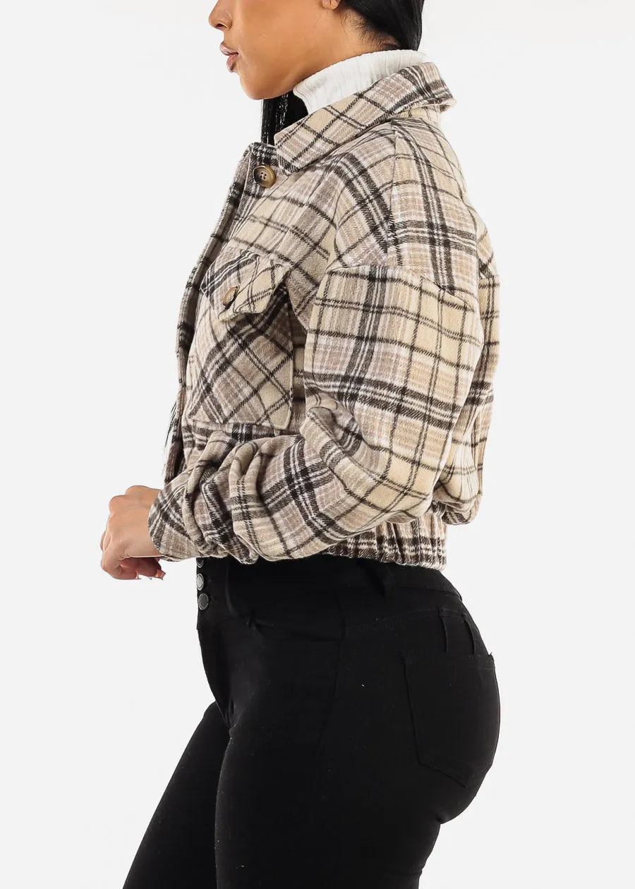 Long Sleeve Plaid Button Down Crop Jacket sold by Moda product image thumbnail 3