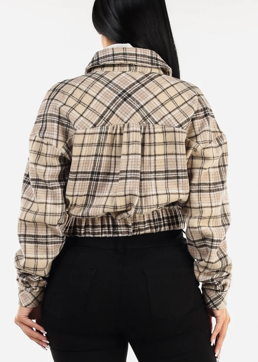 Long Sleeve Plaid Button Down Crop Jacket sold by Moda product image thumbnail 4