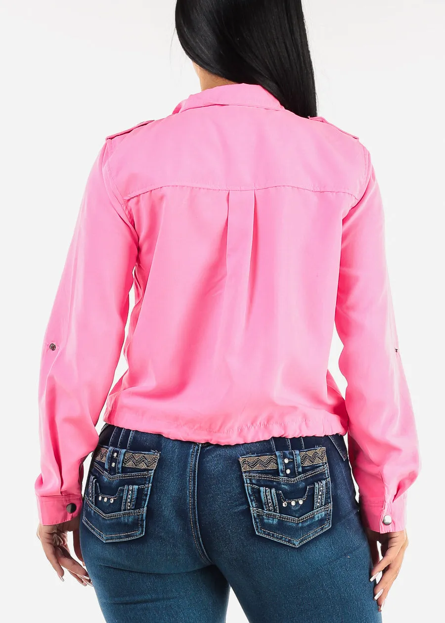 Zip Up Drawstring Waist Jacket Neon Pink sold by Moda product image thumbnail 4