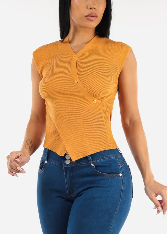 Sleeveless Surplice Knit Sweater Top Mustard sold by Moda