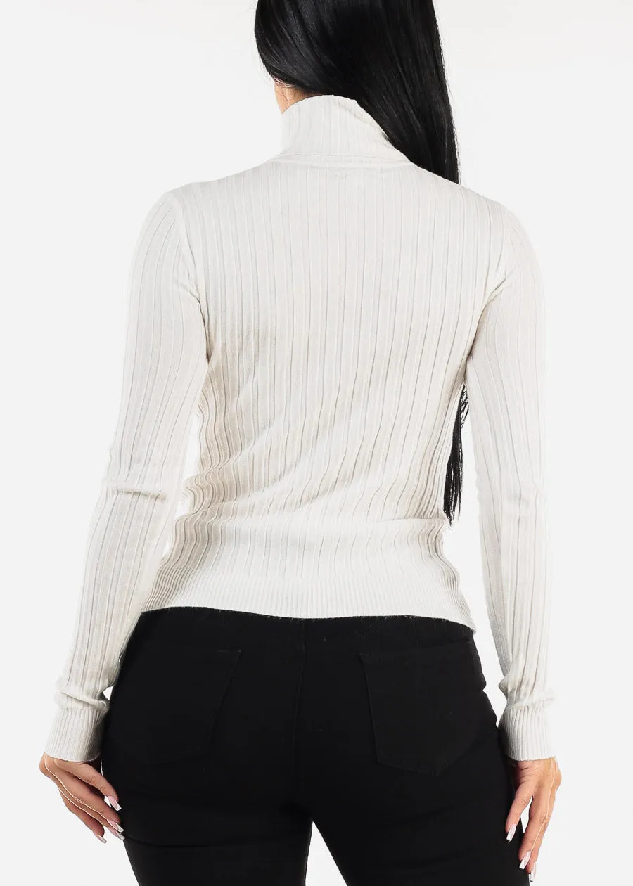 Long Sleeve White Ribbed Turtleneck Sweater sold by Moda product image thumbnail 4