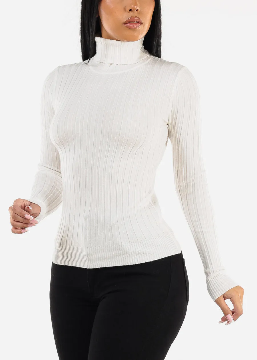 Long Sleeve White Ribbed Turtleneck Sweater sold by Moda