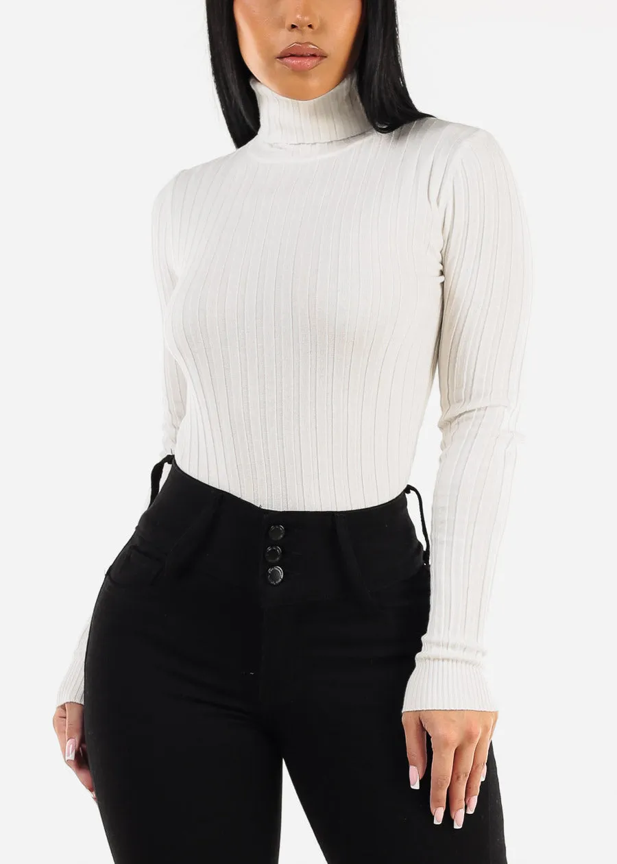 Long Sleeve White Ribbed Turtleneck Sweater sold by Moda product image thumbnail 5
