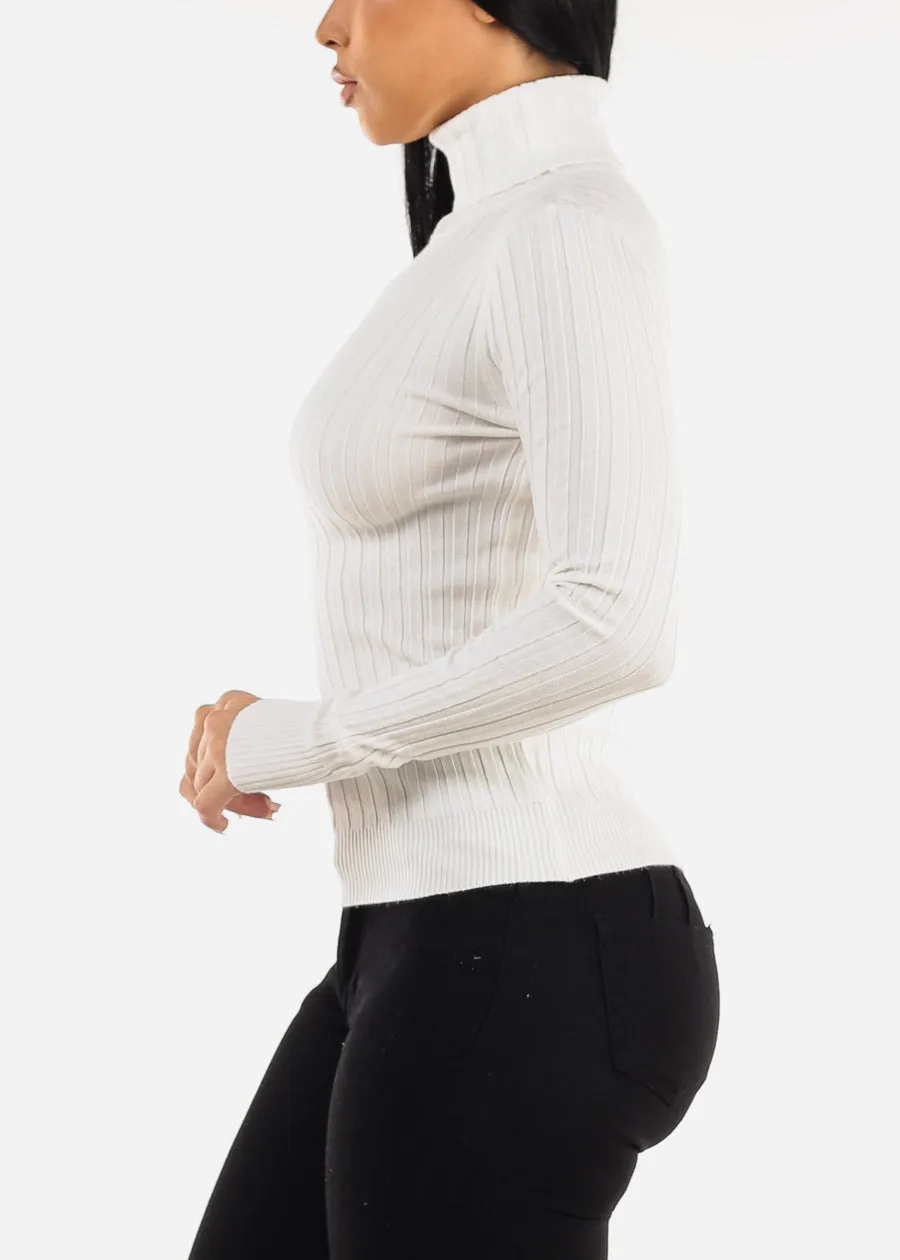 Long Sleeve White Ribbed Turtleneck Sweater sold by Moda product image thumbnail 3