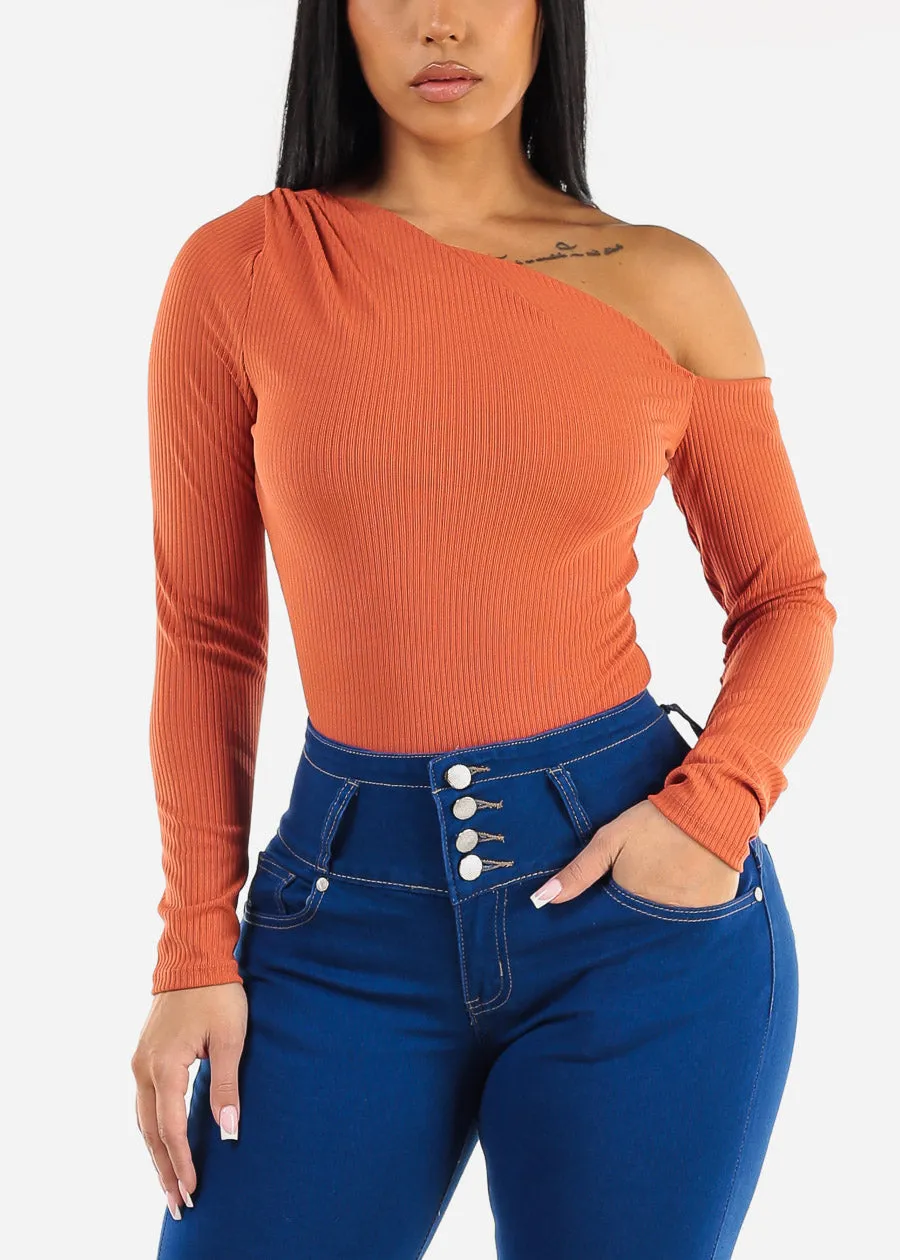 Long Sleeve Asymmetrical Neck Bodysuit Rust sold by Moda product image thumbnail 5