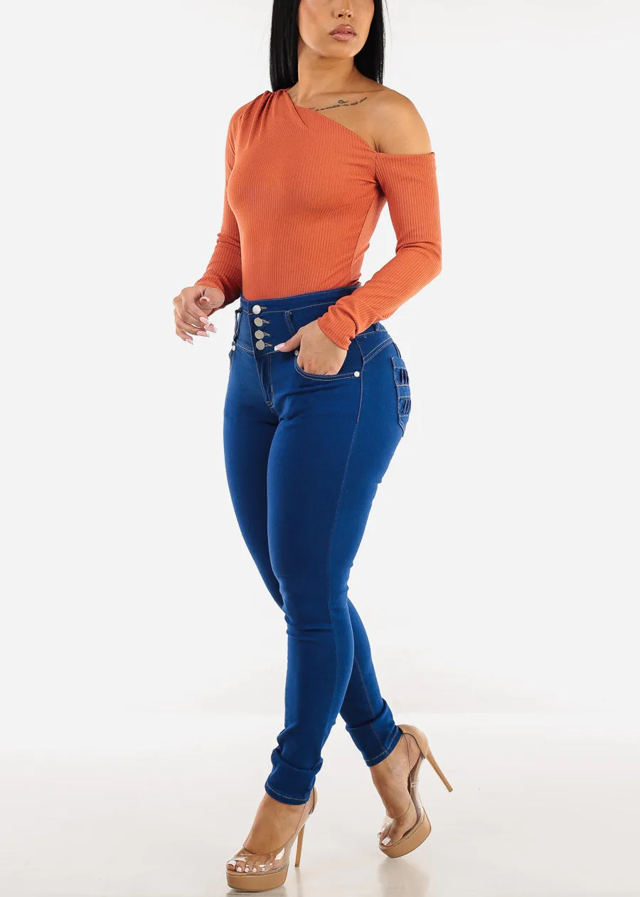 Long Sleeve Asymmetrical Neck Bodysuit Rust sold by Moda product image thumbnail 2