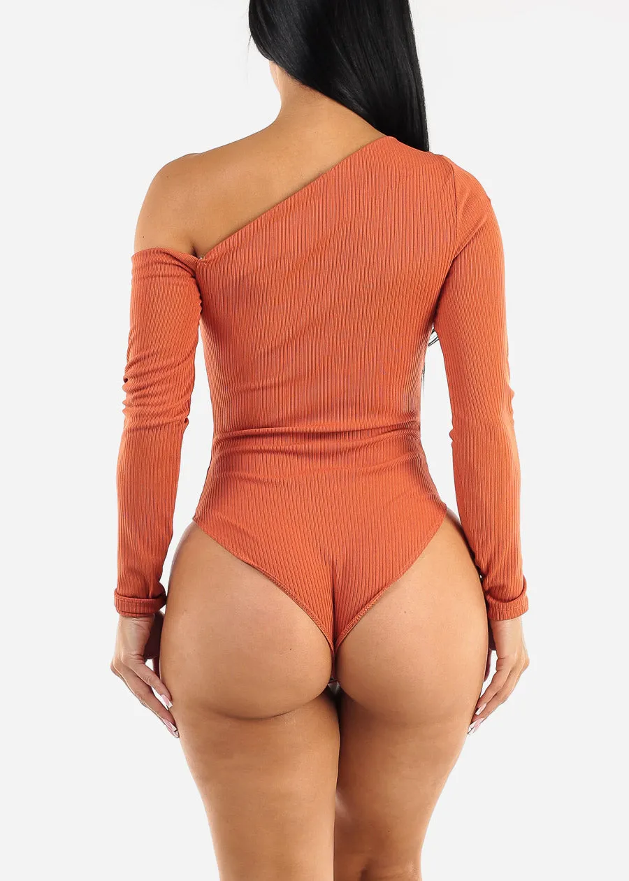 Long Sleeve Asymmetrical Neck Bodysuit Rust sold by Moda product image thumbnail 4