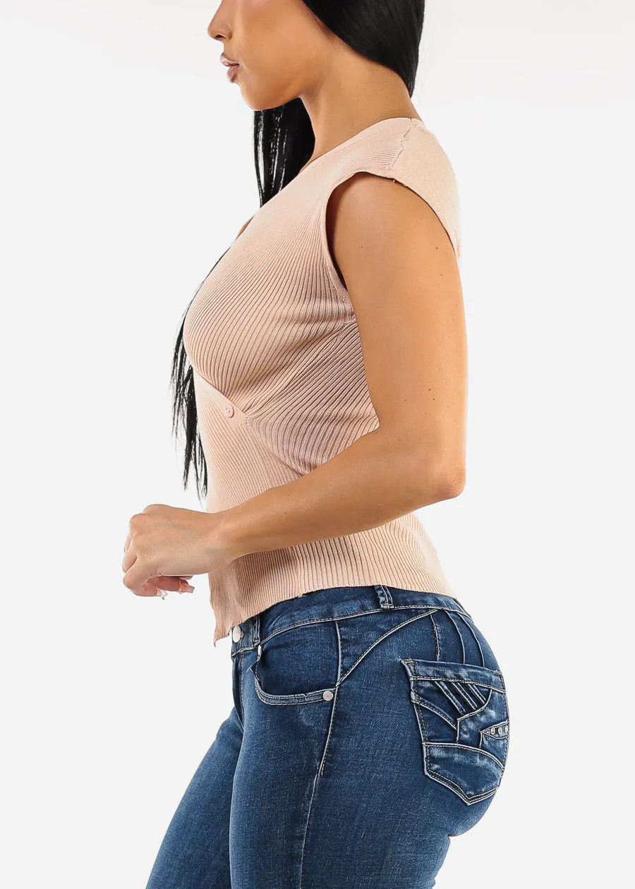 Sleeveless Surplice Knit Sweater Top Light Pink sold by Moda product image thumbnail 3