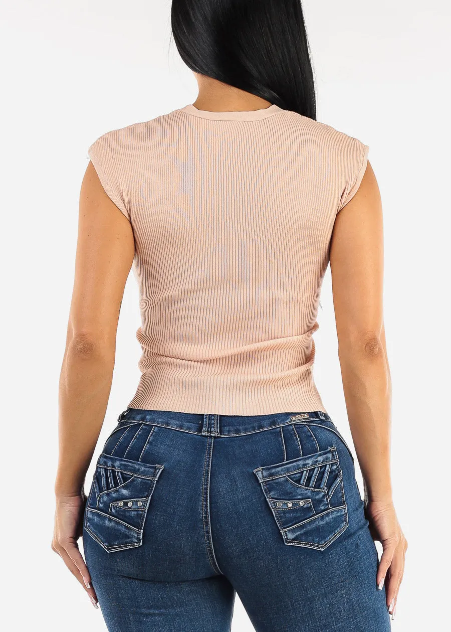 Sleeveless Surplice Knit Sweater Top Light Pink sold by Moda product image thumbnail 4