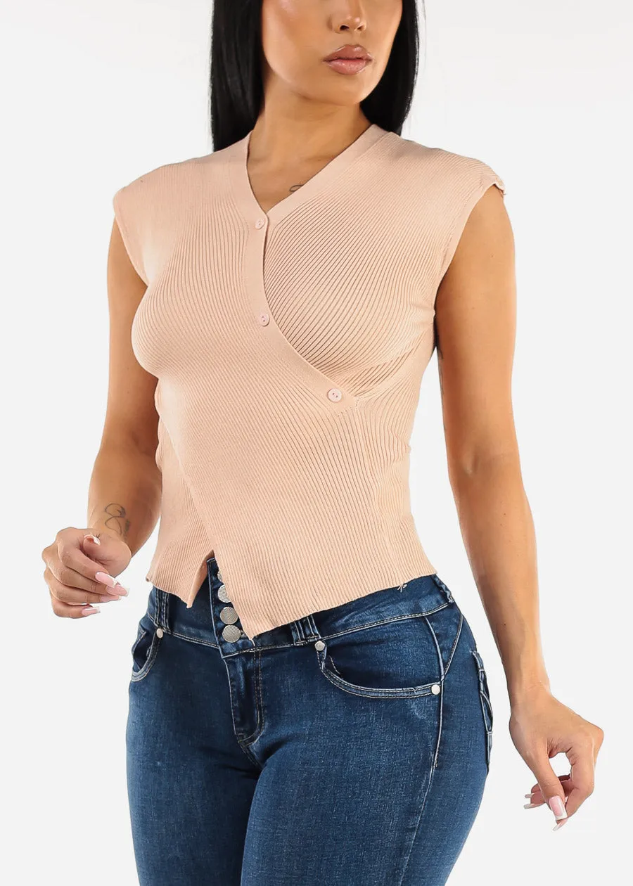 Sleeveless Surplice Knit Sweater Top Light Pink sold by Moda