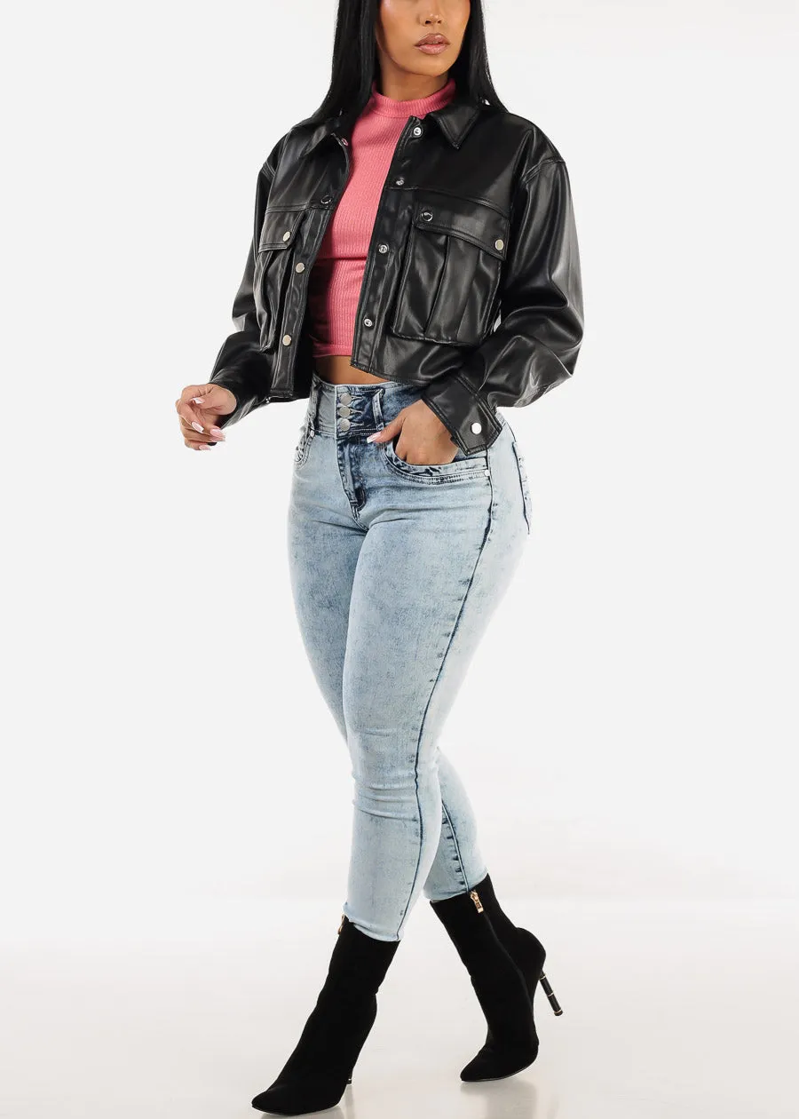 Short Sleeve Mock Neck Glittery Crop Top Pink sold by Moda product image thumbnail 2