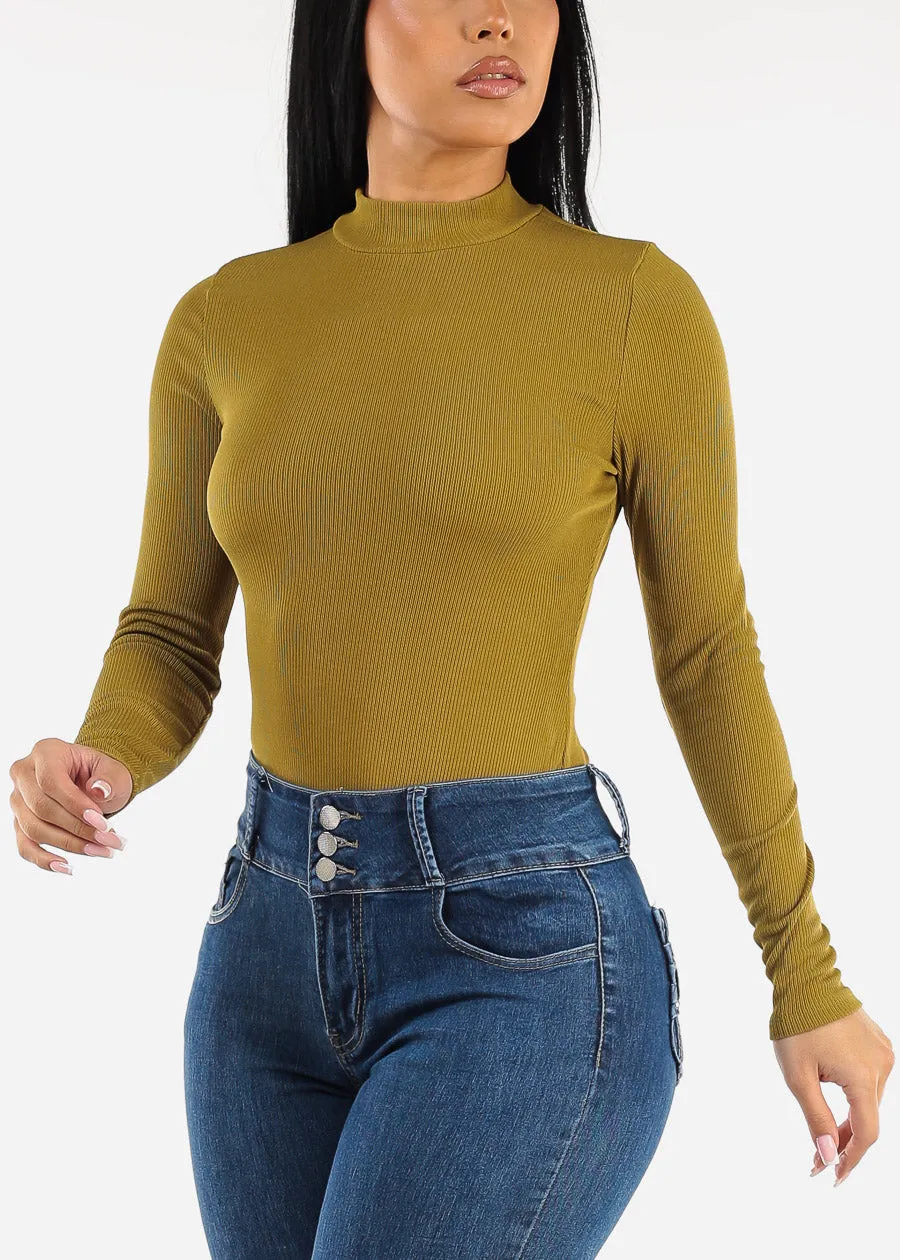 Long Sleeve Ribbed Mock Neck Bodysuit Light Olive sold by Moda product image thumbnail 5