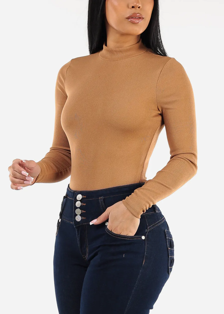 Long Sleeve Ribbed Mock Neck Bodysuit Light Brown sold by Moda product image thumbnail 5