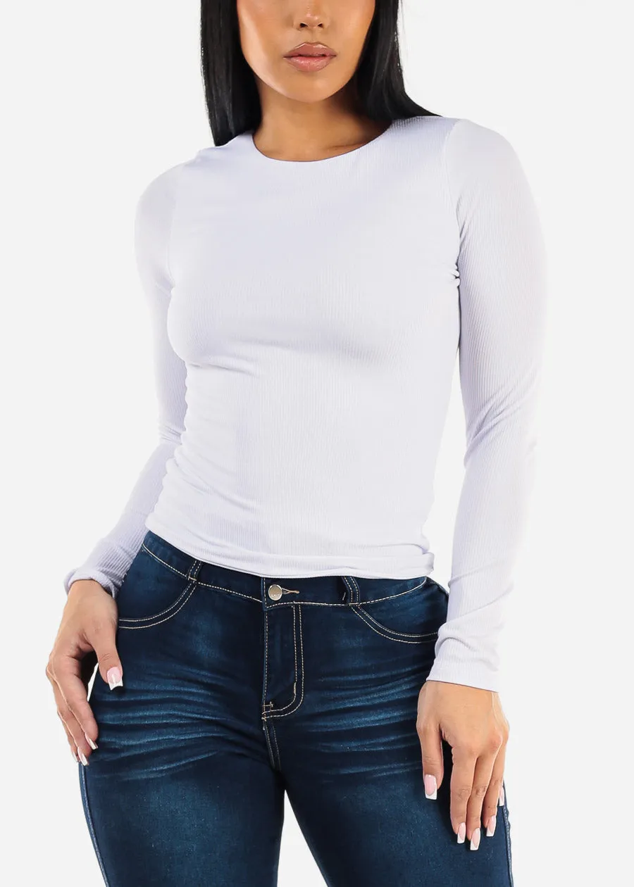 Long Sleeve Crewneck Double Layered Ribbed Top White sold by Moda product image thumbnail 5