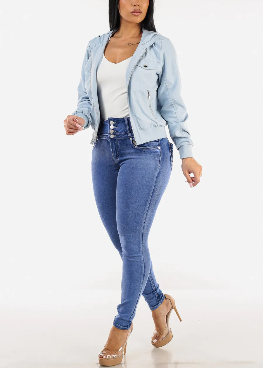 Zip Up Bomber Hooded Jacket Light Blue sold by Moda product image thumbnail 2