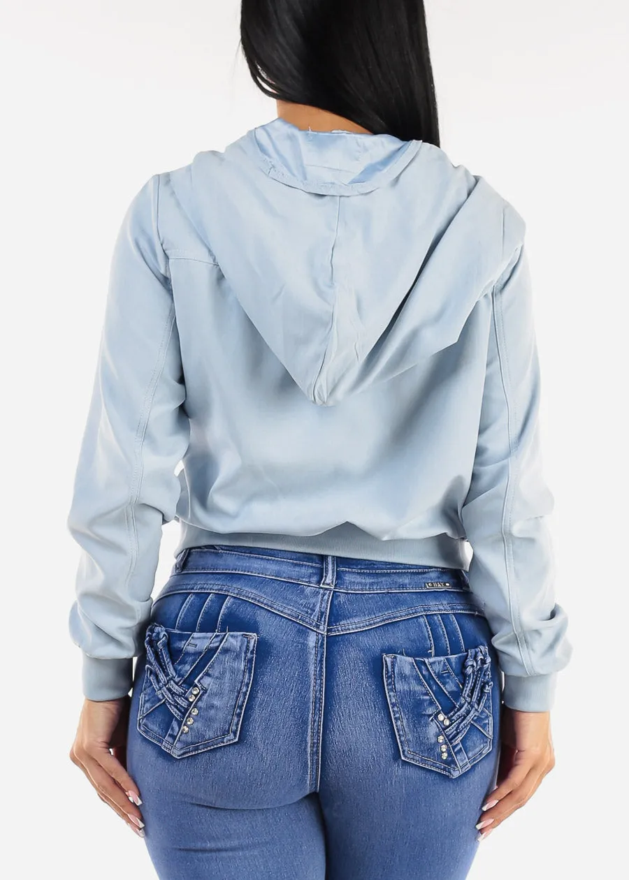 Zip Up Bomber Hooded Jacket Light Blue sold by Moda product image thumbnail 4