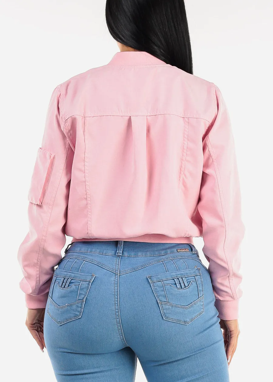 Long Sleeve Zip Up Bomber Jacket Light Pink sold by Moda product image thumbnail 4
