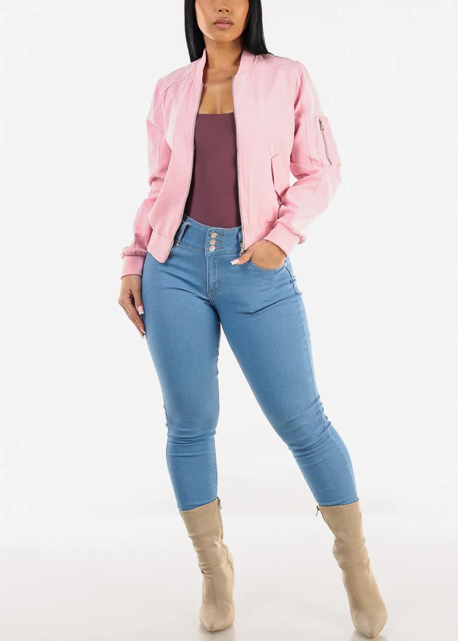 Long Sleeve Zip Up Bomber Jacket Light Pink sold by Moda product image thumbnail 2