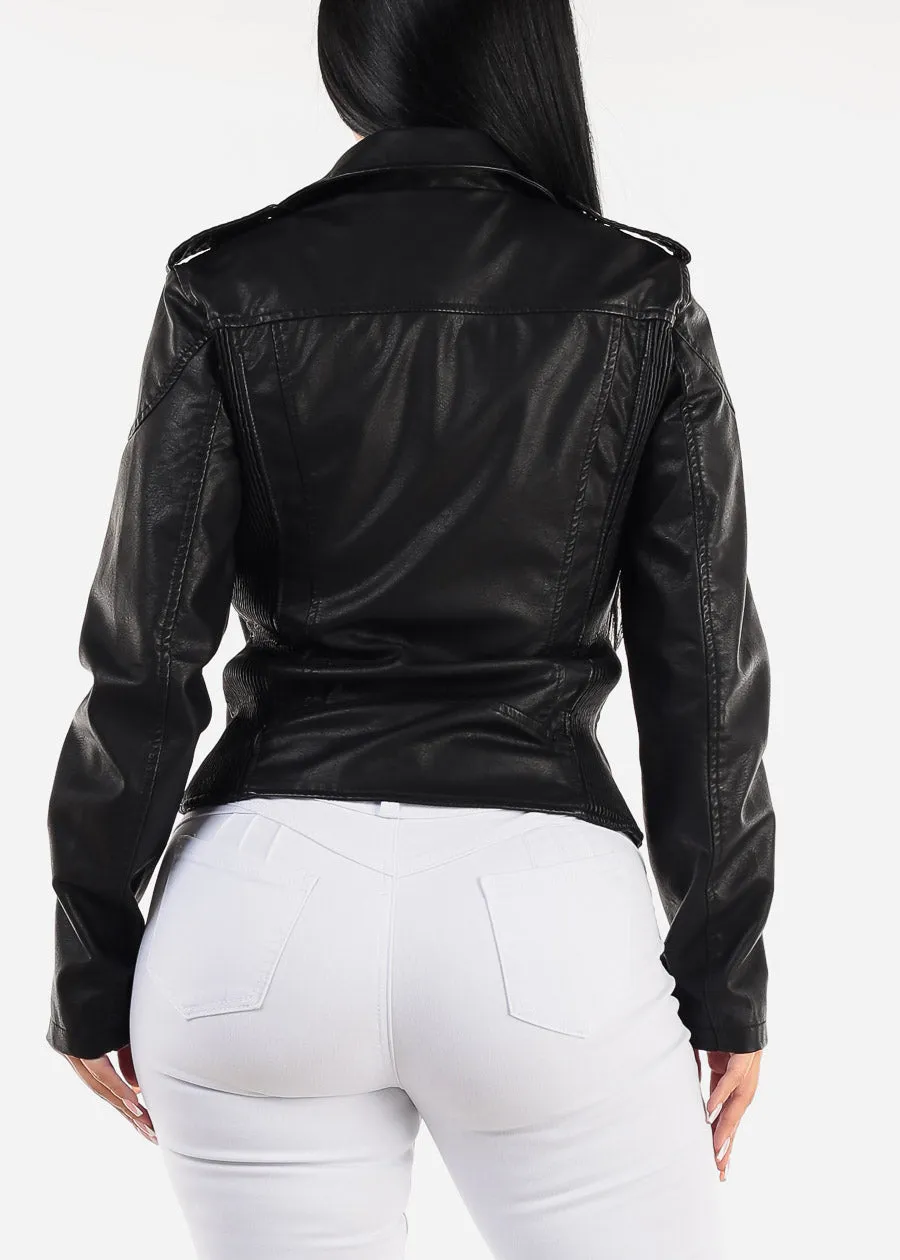 Long Sleeve Vegan Leather Biker Jacket Black sold by Moda product image thumbnail 5