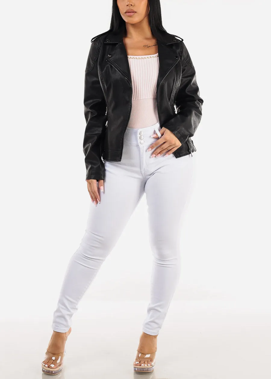 Long Sleeve Vegan Leather Biker Jacket Black sold by Moda product image thumbnail 2