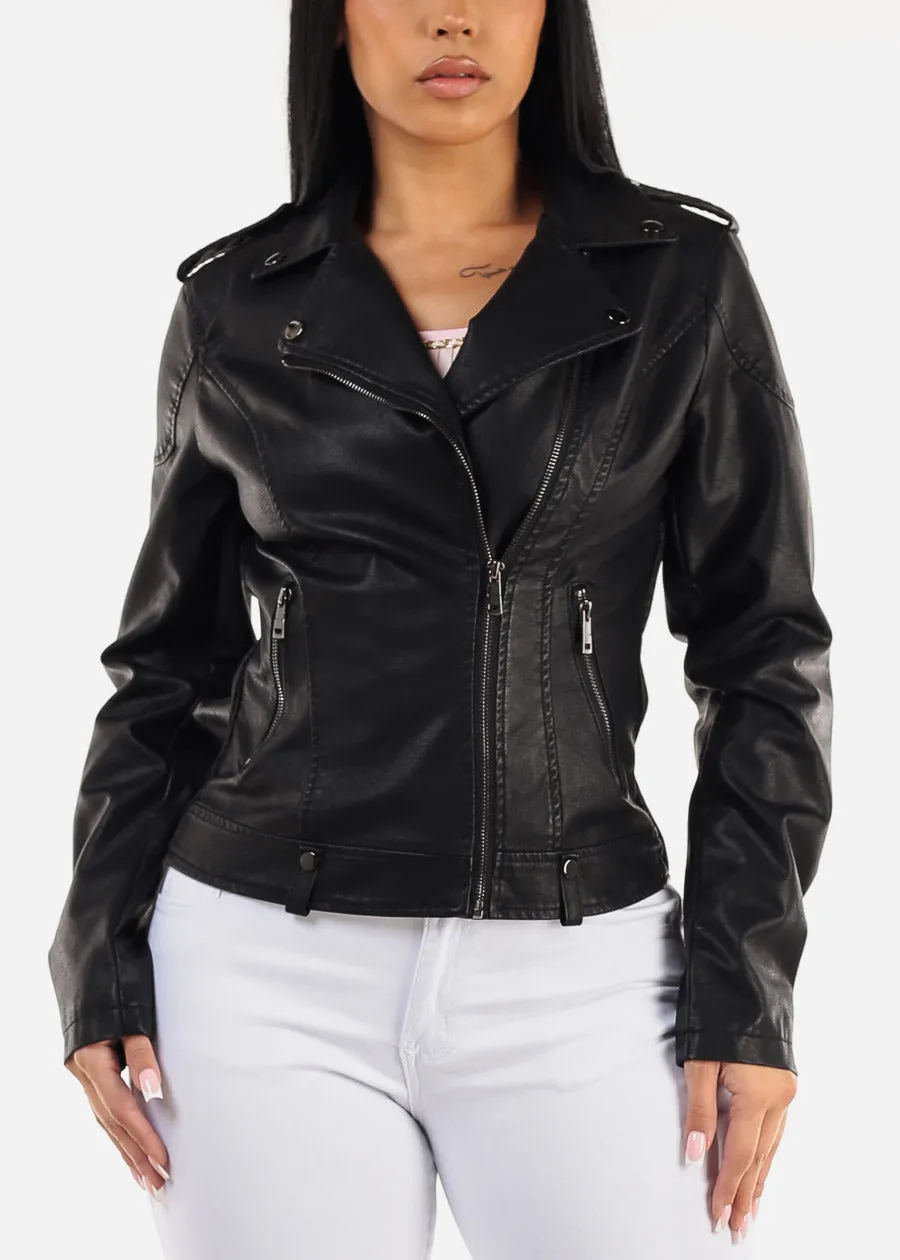 Long Sleeve Vegan Leather Biker Jacket Black sold by Moda product image thumbnail 3