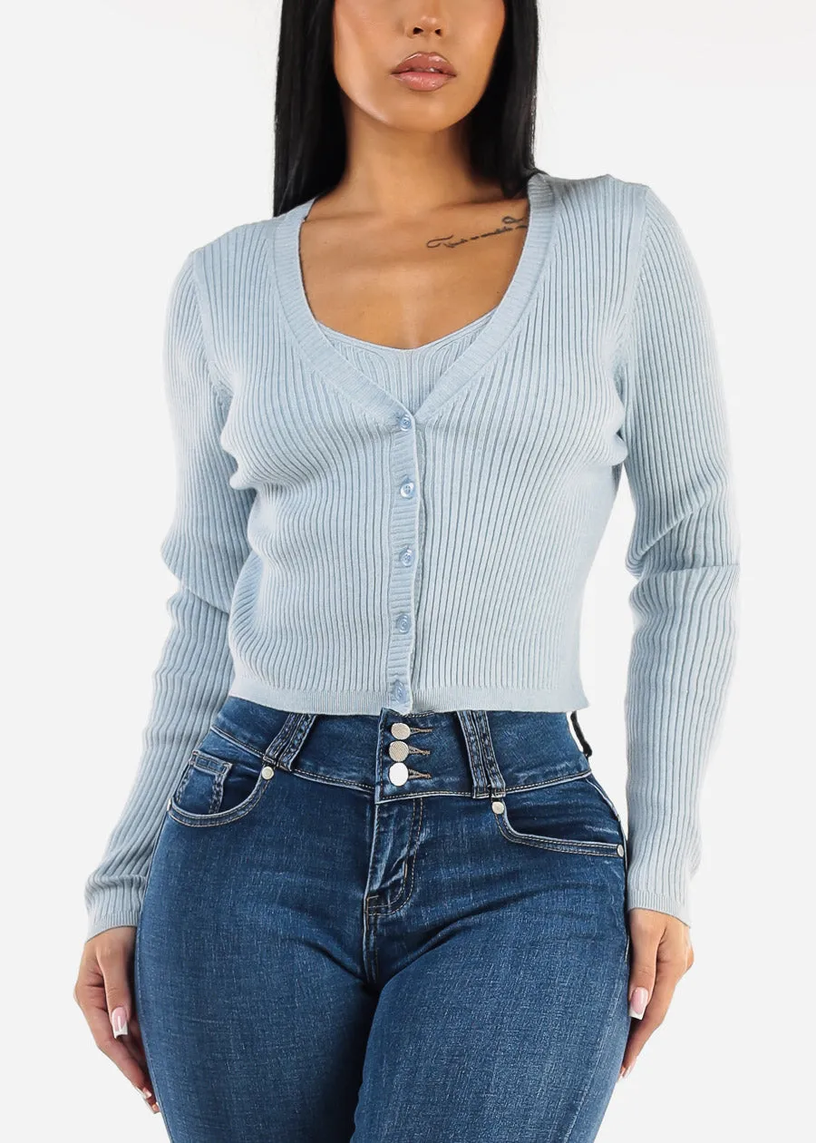 Sleeveless Crop Top & Cardigan Sweater Blue (2 PCE SET) sold by Moda product image thumbnail 5